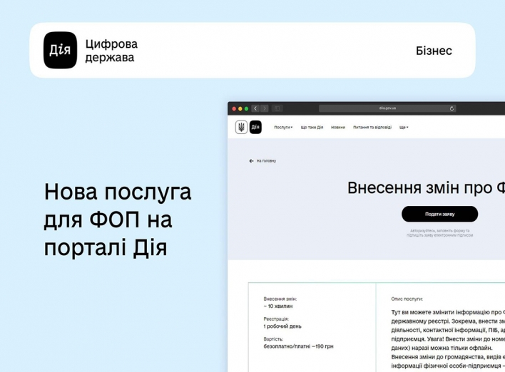 На порталі Дія відновлено послугу щодо внесення змін чи закриття ФОП